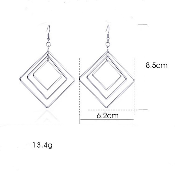 Any 3/$25! Silver Triple Rhombus Drop Earrings - Picture 5 of 7